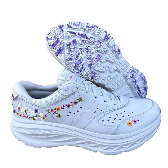 New Hoka One One White Floral Sneakers Size: 15 women's/14 men's - Picture 3 of 10